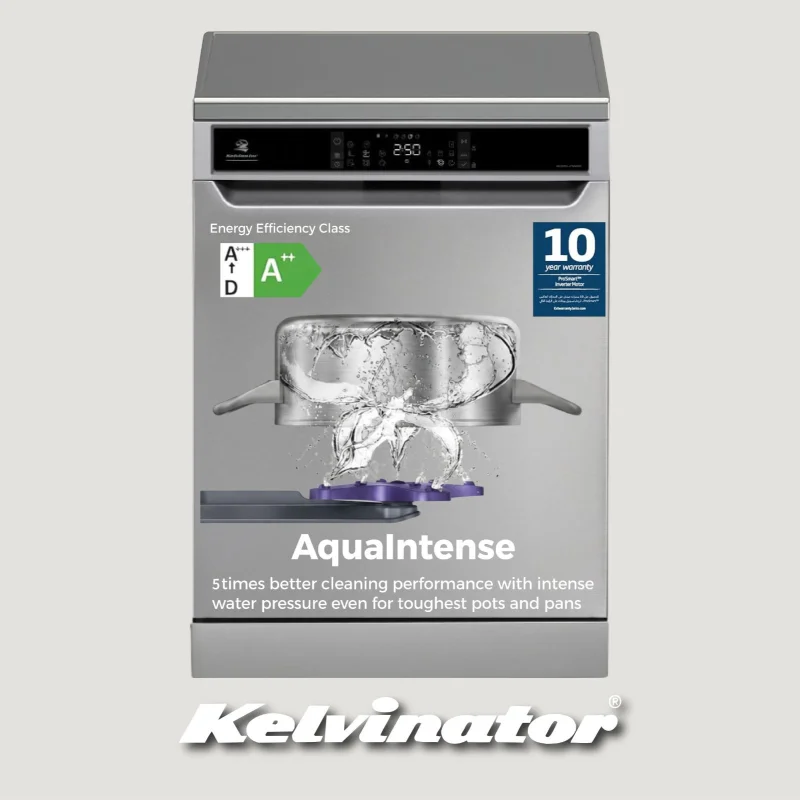 Kelvinator dishwasher 14 place settings 3 racks 5 spray arms autodoor 60 cm stainless steel 8 programs XXL Made in Turkey KDW14-J7617RX
