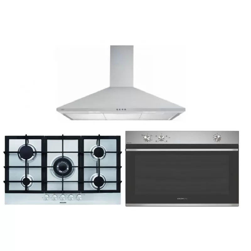 Glem Gas Hob 90 cm , Gas Oven 90 cm and Chimney Hoods 90 cm 770 m3/h GFR9W1IX