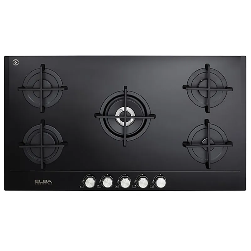 ELBA BUILT-IN HOB 90 CM 5 GAS BURNERS CAST IRON FULL SAFETY CERAMIC BLACK ELIO95-545CG