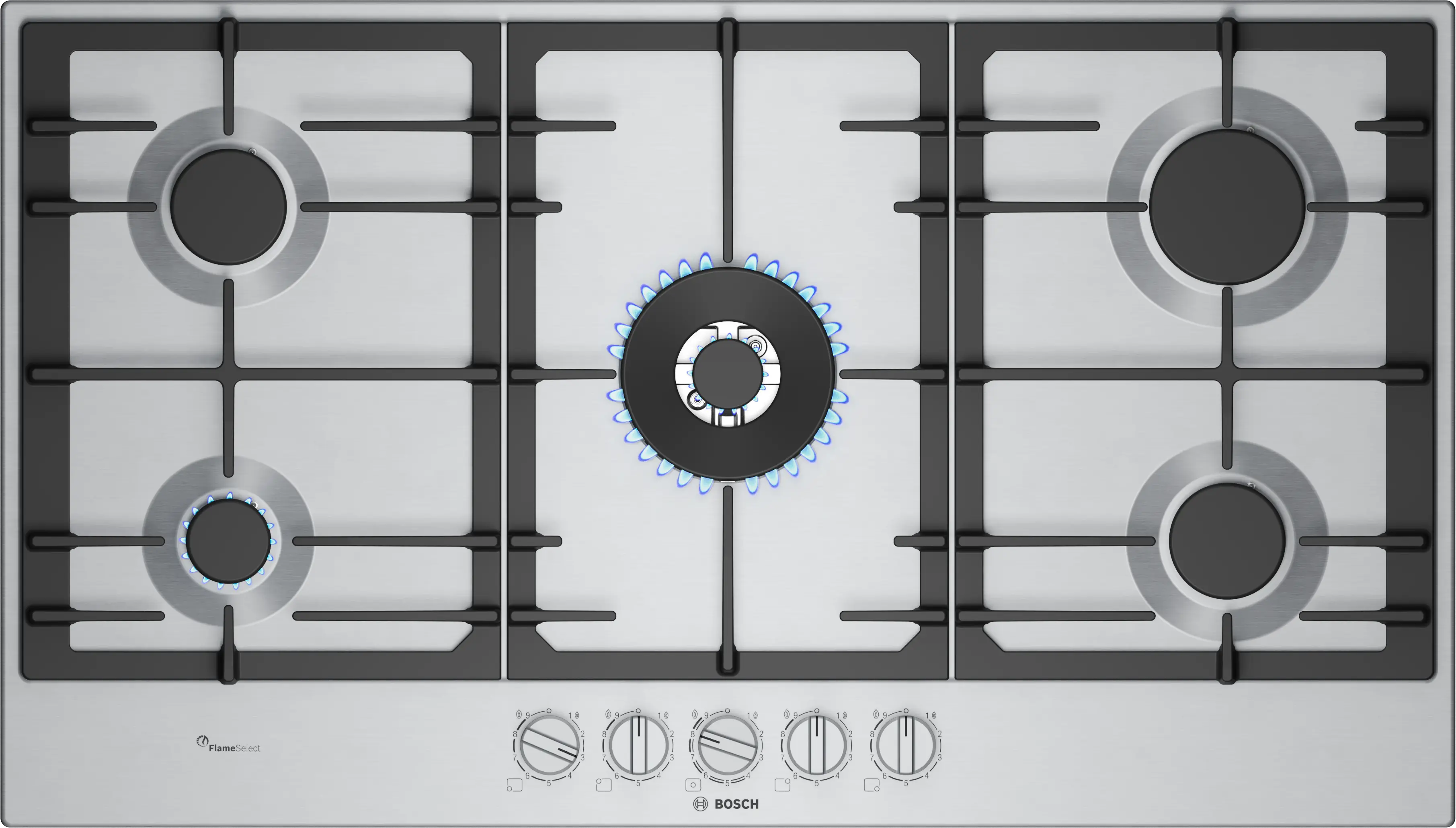 BOSCH  BUILT-IN GAS HOB 5 BURNER 90 CM STAINLESS STEEL PCR9A5I90
