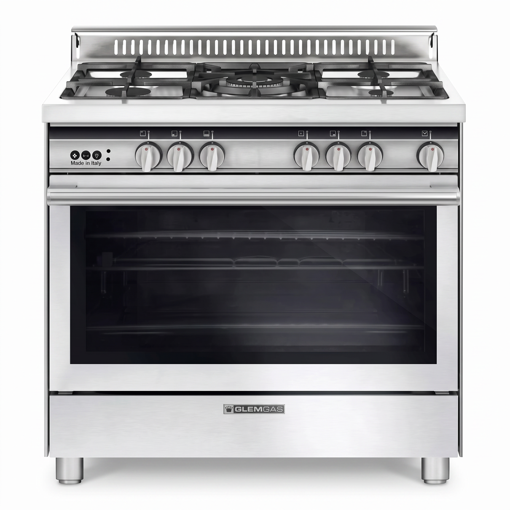 Glem Gas cooker 90 cm 5 burners full safety with fan stainless steel ST9612RIFS
